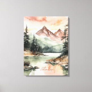 Watercolor Forest Mountains Nature Canvas Print