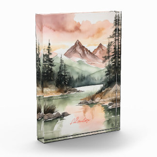 Watercolor Forest Mountains Nature Photo Block