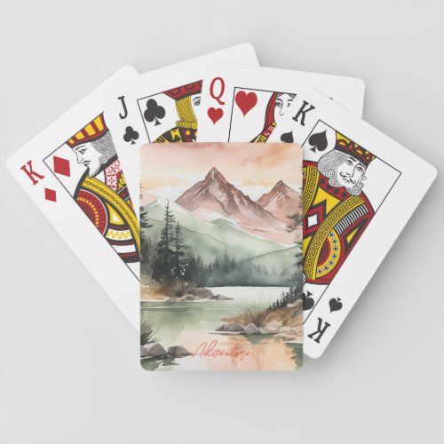 Watercolor Forest Mountains Nature Poker Cards