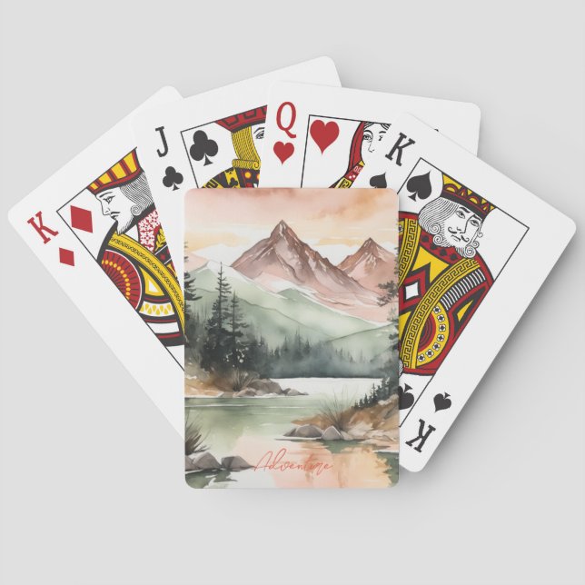 Watercolor Forest Mountains Nature Poker Cards (Back)