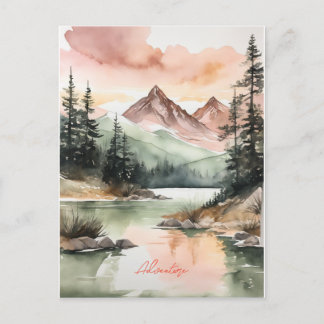 Watercolor Forest Mountains Nature Postcard