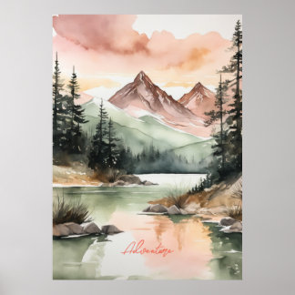 Watercolor Forest Mountains Nature Poster