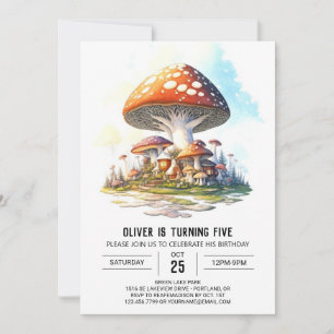 Watercolor Forest Mushroom Birthday Invitation
