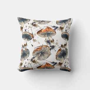 watercolor forest mushroom design throw pillow