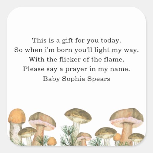 Watercolor forest mushroom _ prayer candle sticker