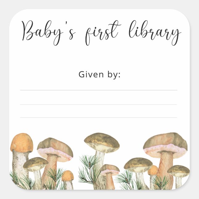 Watercolor forest mushrooms - Baby's first library Square Sticker (Front)