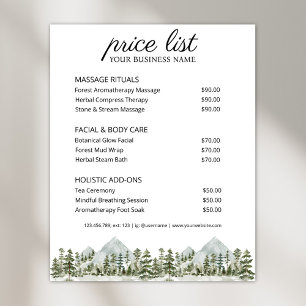 Watercolor Forest Nature Spa Business Price List Poster