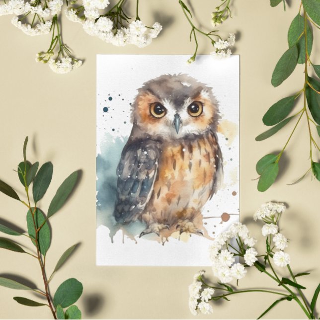 Watercolor Forest Owl Illustration Postcard (Creator Uploaded)