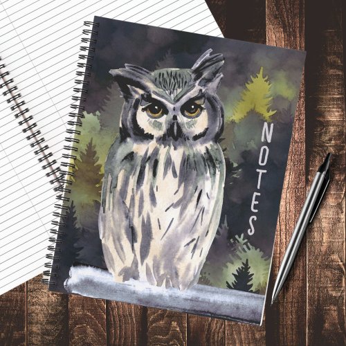 Watercolor forest owl journal vintage purple owl notebook