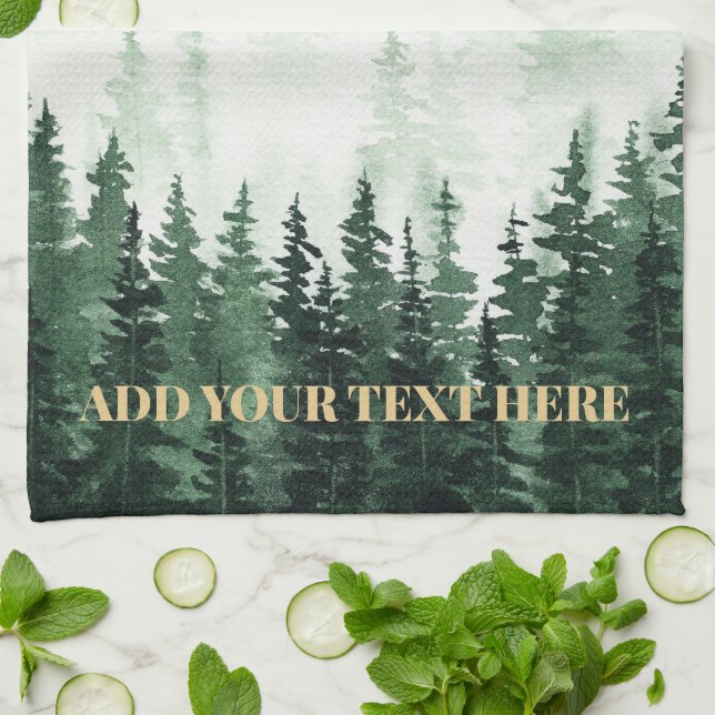 Watercolor Forest Painting Personalized Kitchen Towel (Folded)