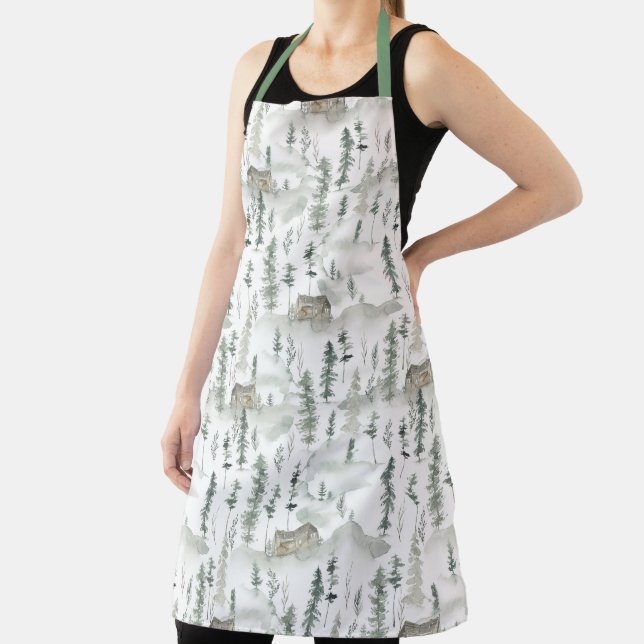 Watercolor Forest Pattern Apron (Insitu)