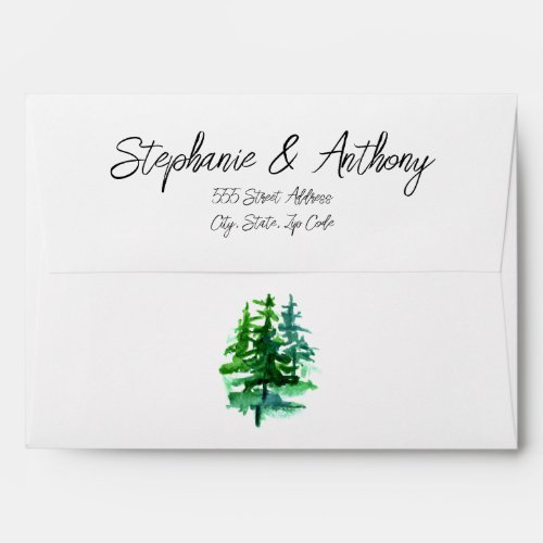 Watercolor Forest Pine Trees Wedding Envelope