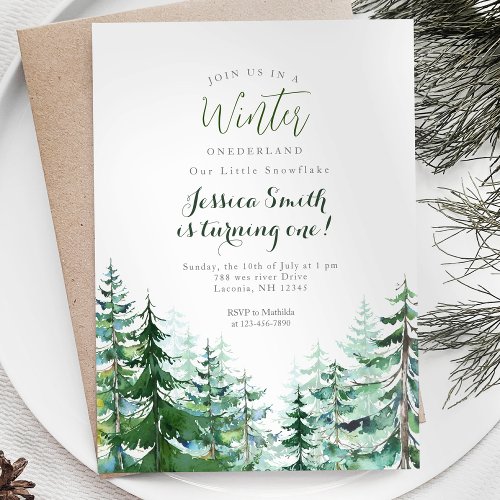 Watercolor Forest Rustic Onederland 1st birthday Invitation