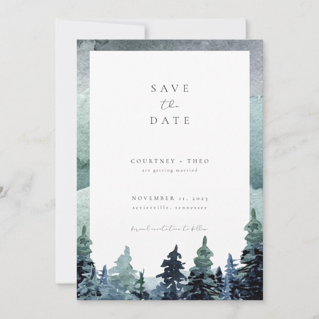 Watercolor Forest Save the Date Woodland Green  Invitation (Front)