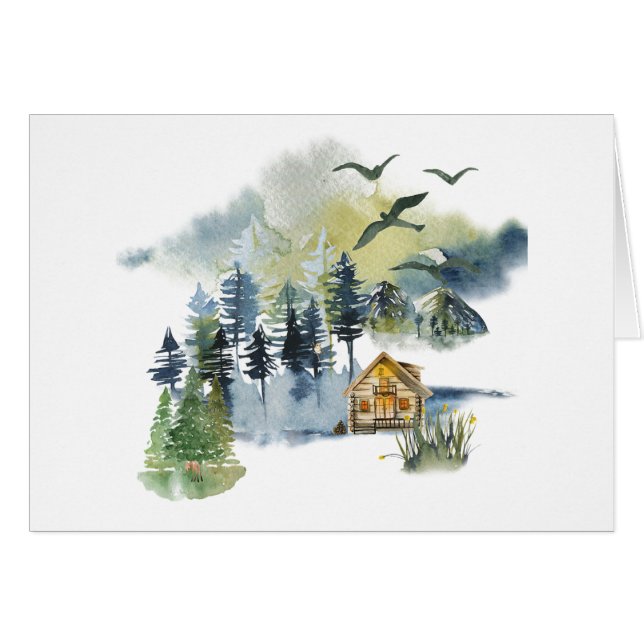 Watercolor forest scene customizable cards (Front Horizontal)