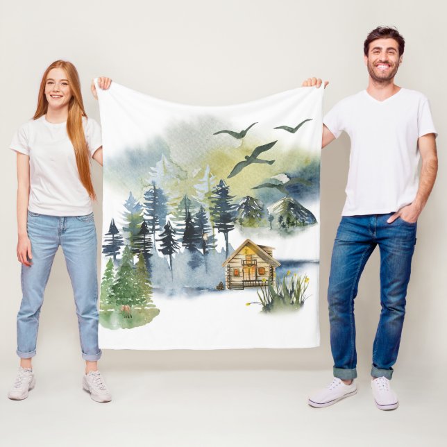 Watercolor forest scene  fleece blanket (In Situ)