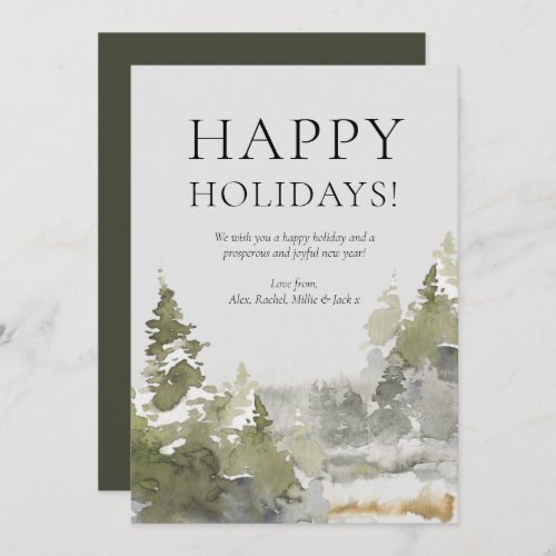Watercolor Forest Scene Happy Holidays Card