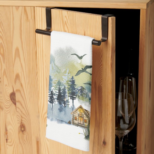 Watercolor forest scene kitchen towel (Thirds Fold)