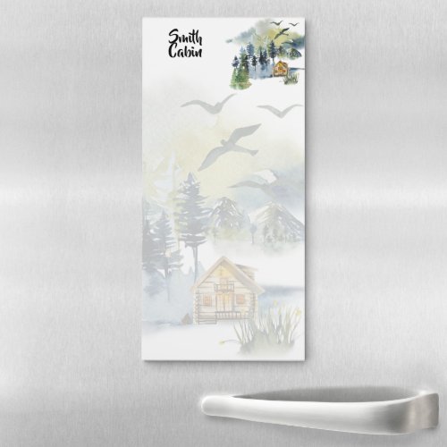 Watercolor forest scene personalized cabin magnetic notepad