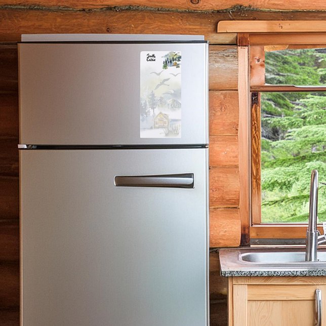 Watercolor forest scene personalized cabin magnetic notepad (Creator Uploaded)