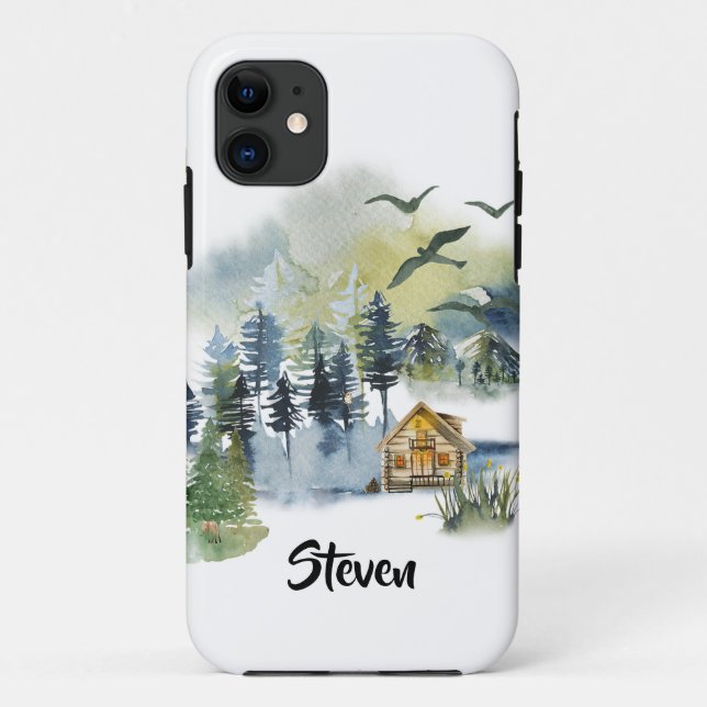 Watercolor forest scene personalized Case-Mate iPhone case (Back)
