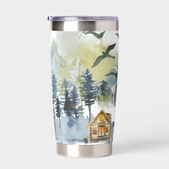 Watercolor forest scene personalized  insulated tumbler (Right)