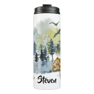 Watercolor forest scene personalized thermal tumbler