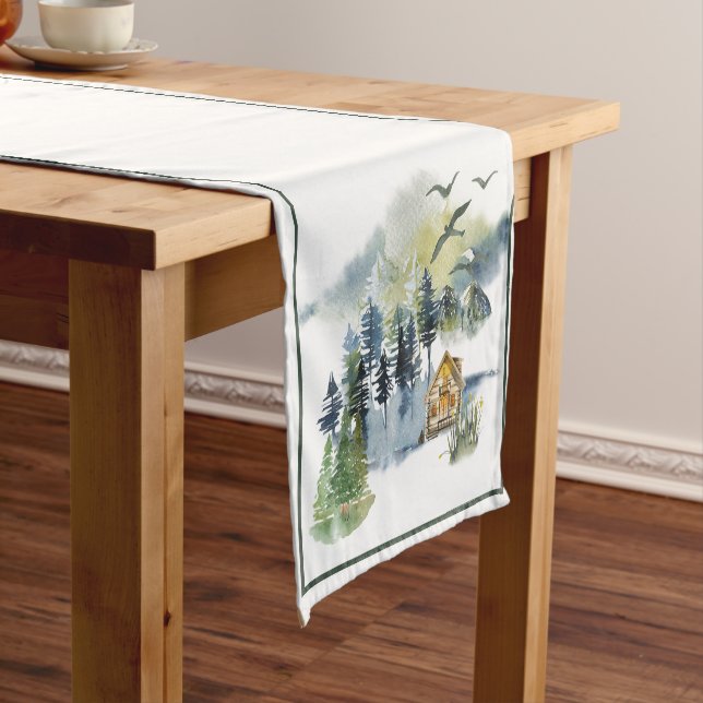 Watercolor forest scene  short table runner (In Situ)