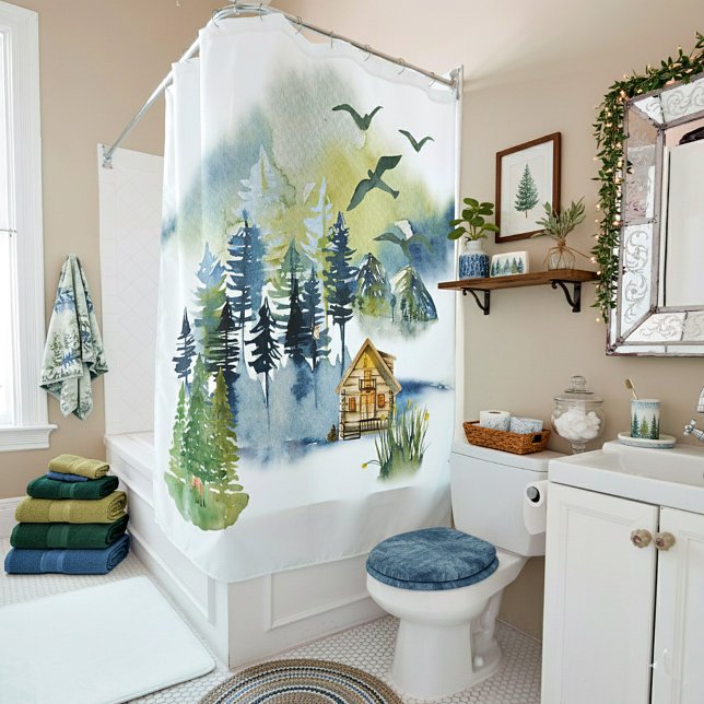 Watercolor forest scene shower curtain (Creator Uploaded)