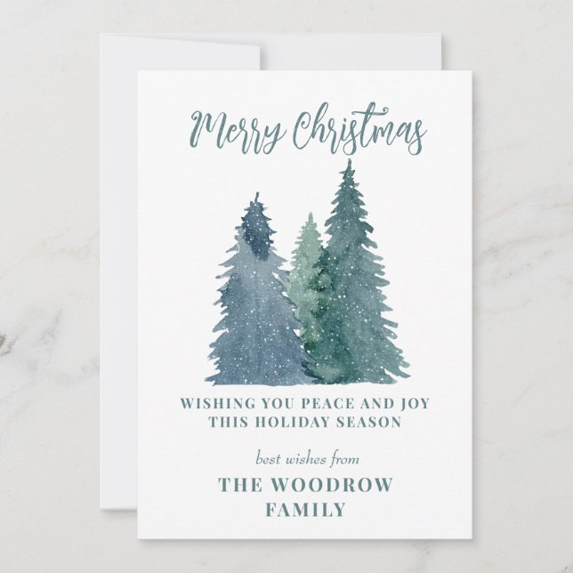 Watercolor Forest Snow Merry Christmas Holiday Card (Front)