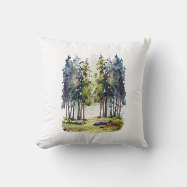 Watercolor Forest Throw Pillow (Front)