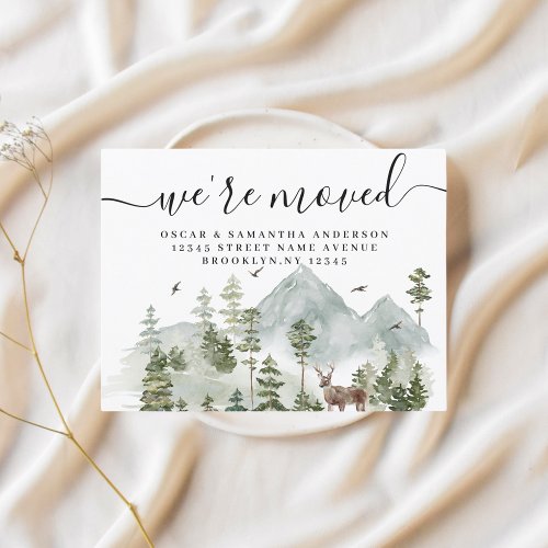 Watercolor Forest  Trees And Deer  Announcement Postcard