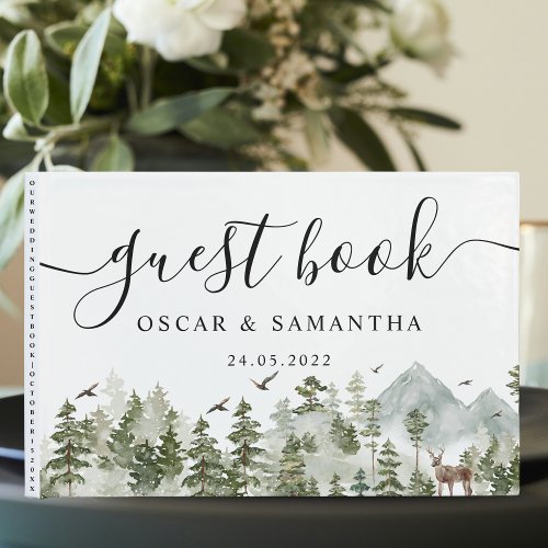 Watercolor Forest  Trees And Deer Guest Book