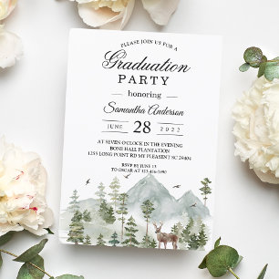 Watercolor Forest Trees And Deer Invitation