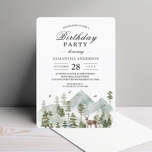 Watercolor Forest  Trees And Deer   Invitation