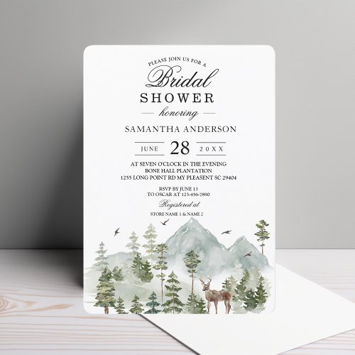 Watercolor Forest  Trees And Deer  Invitation