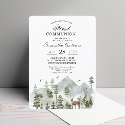 Watercolor Forest  Trees And Deer  Invitation