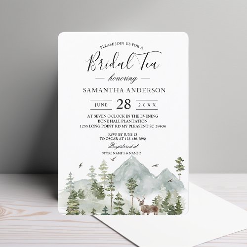 Watercolor Forest  Trees And Deer   Invitation