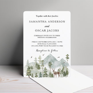 Watercolor Forest | Trees And Deer Invitation