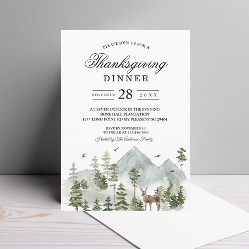 Watercolor Forest  Trees And Deer  Invitation