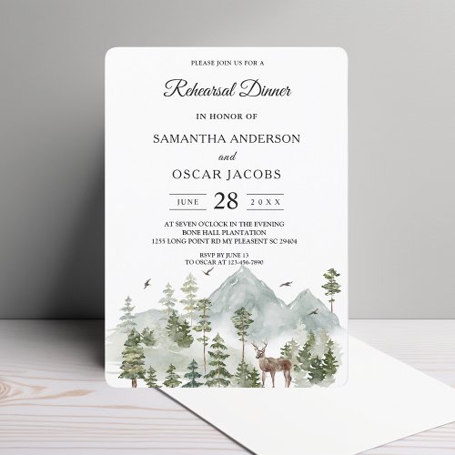 Watercolor Forest  Trees And Deer   Invitation