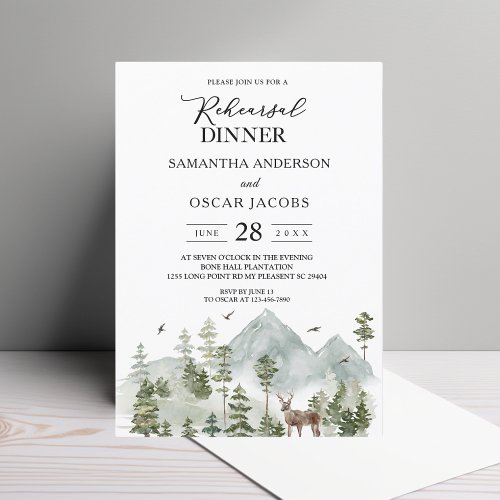 Watercolor Forest  Trees And Deer  Invitation