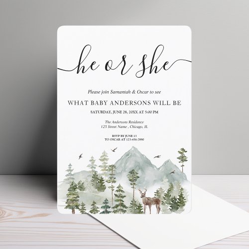 Watercolor Forest  Trees And Deer   Invitation