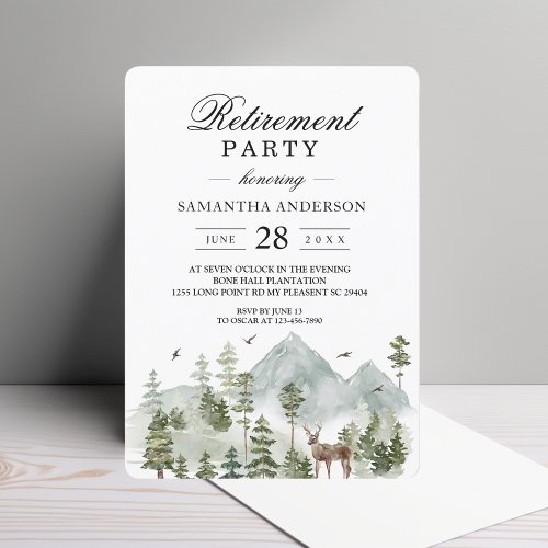 Watercolor Forest  Trees And Deer  Invitation