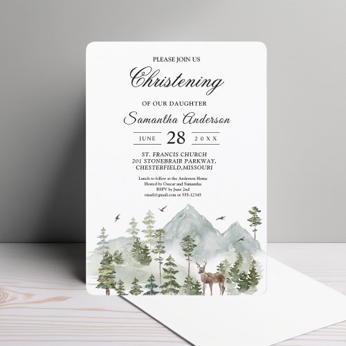 Watercolor Forest  Trees And Deer   Invitation