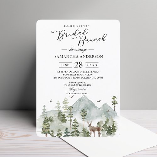 Watercolor Forest  Trees And Deer  Invitation