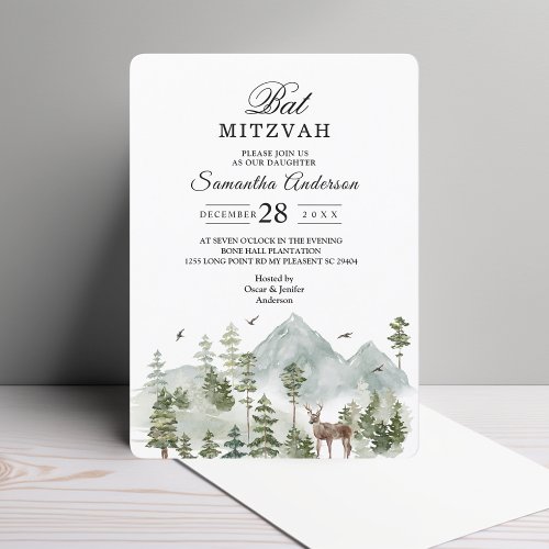 Watercolor Forest  Trees And Deer   Invitation