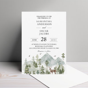 Watercolor Forest Trees And Deer Invitation