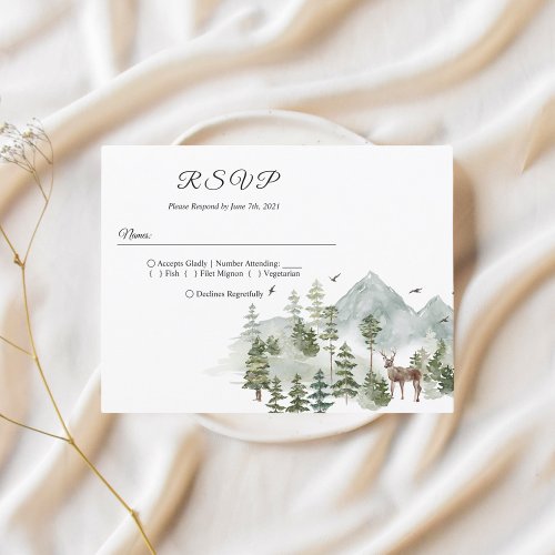 Watercolor Forest  Trees And Deer  Invitation Postcard