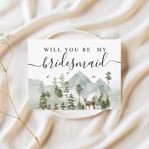 Watercolor Forest  Trees And Deer  Invitation Postcard